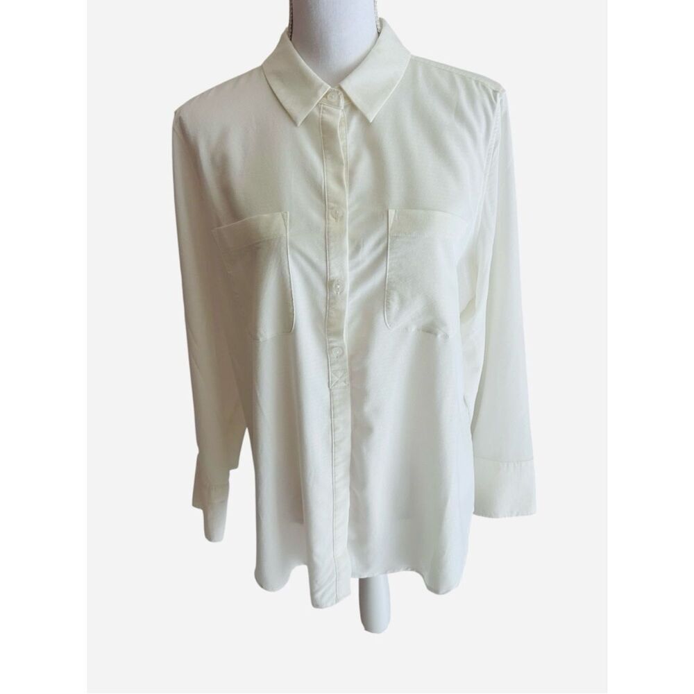 Chico's White Cotton Long Sleeve Shirt Top Size 16 Chicos 2